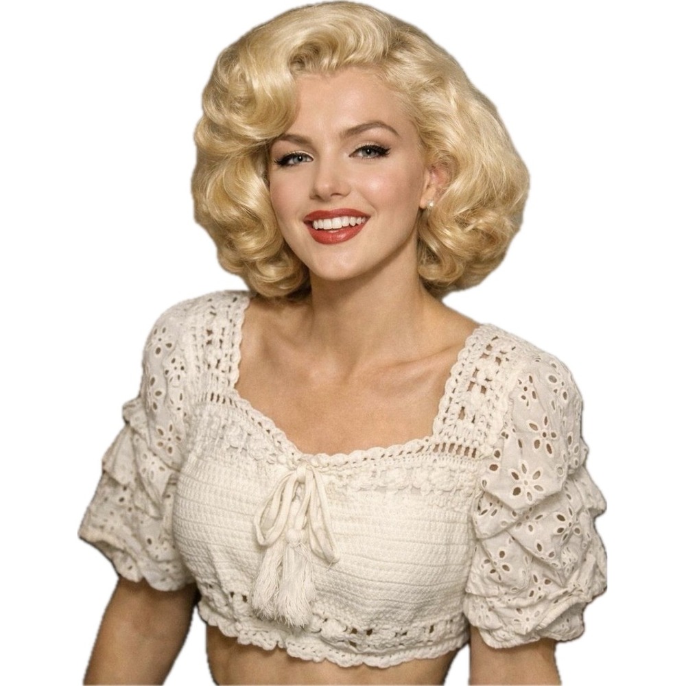 Romantic White Crochet Eyelet Crop Top Puff Sleeve Boho Cottagecore‎ Peasant